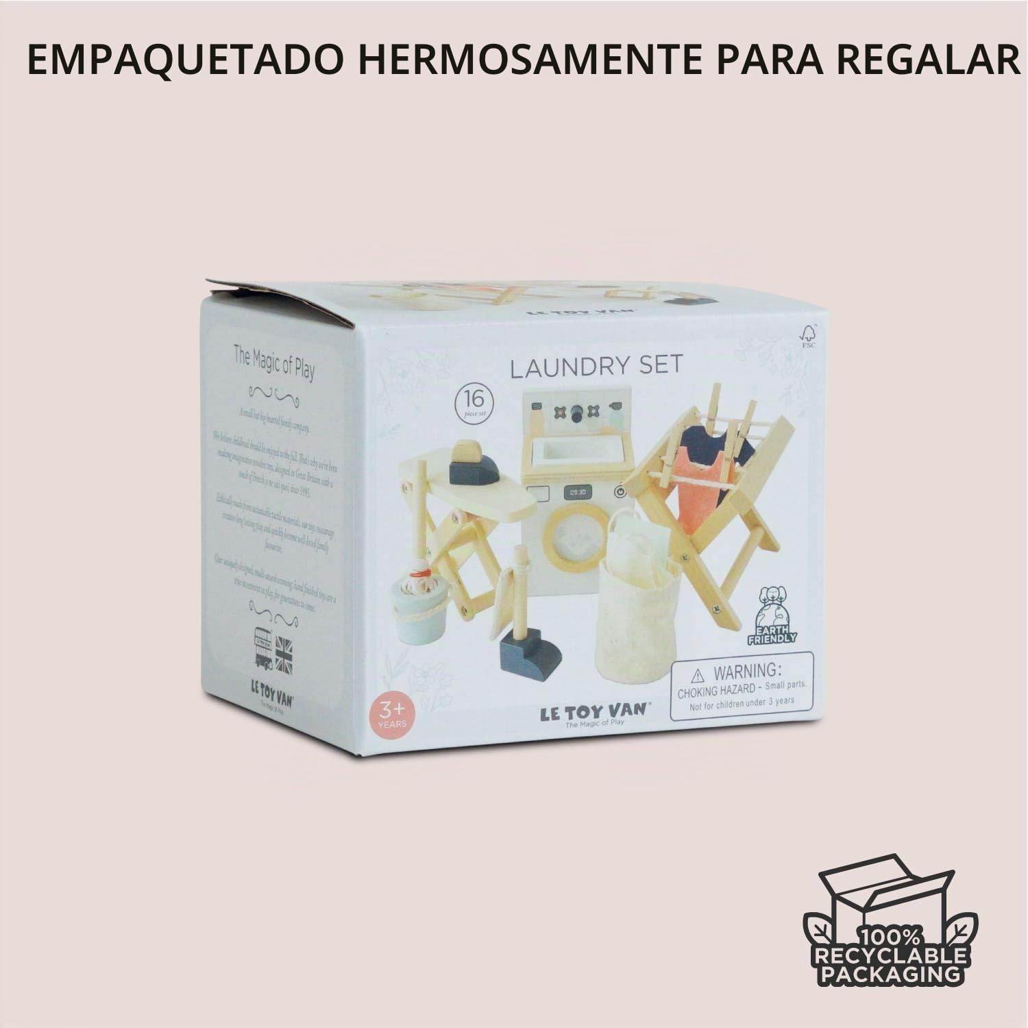 Le Toy Van - Set Lavadero de madera con accesorios | Set accesorio de casitas de muñecas de madera colección Daisylane | A partir de 3 años +