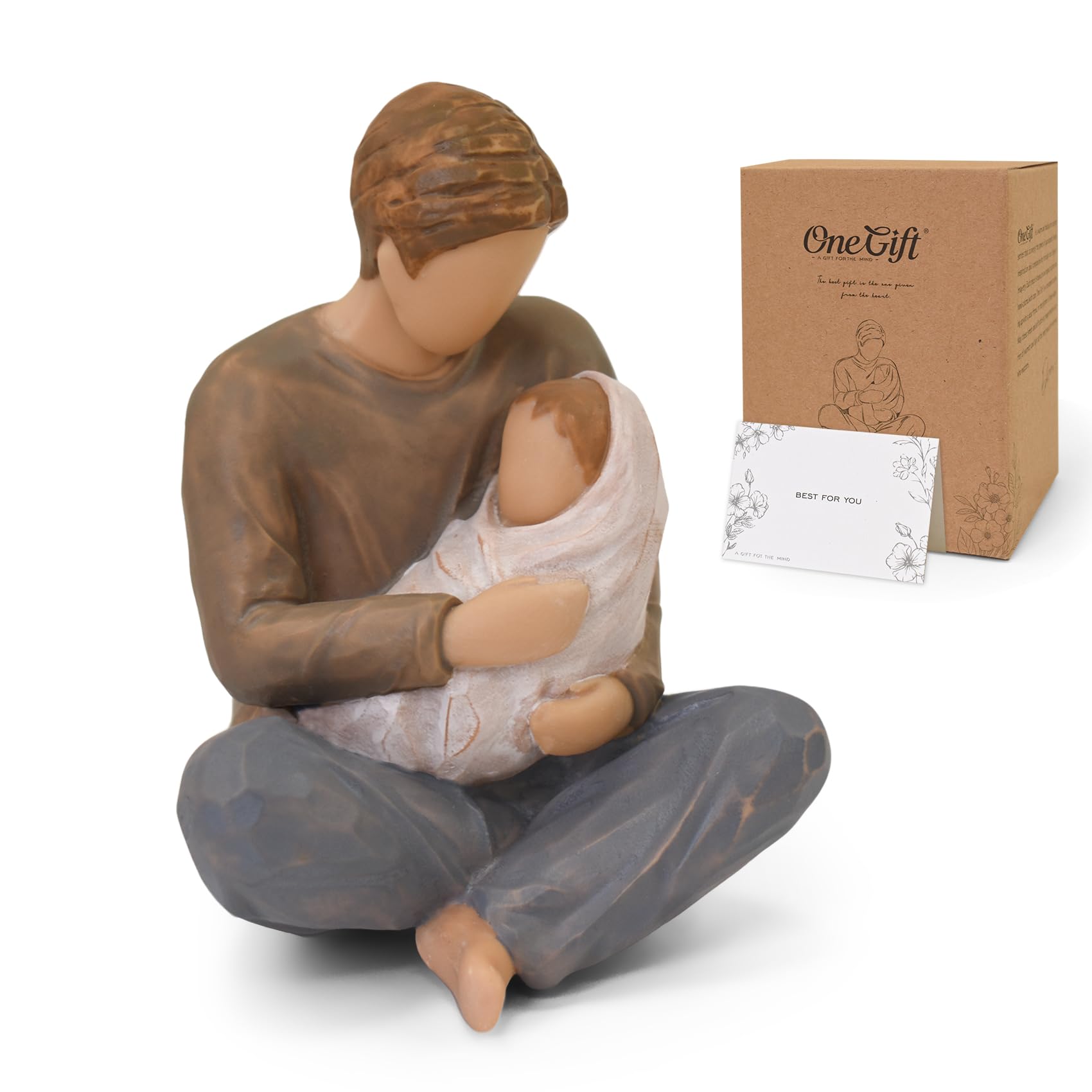 Eremaoy New Dad Gifts First Time, Hand-Painted Father and New Baby Figurines, Unique Gift for Dad Birthday Father Day Christmas