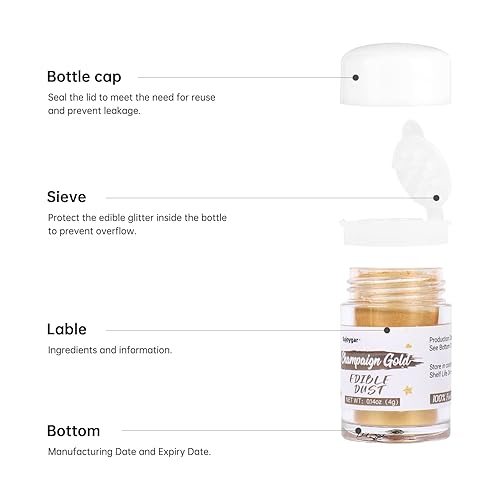 Miniatura 5 de Brillo de polvo dorado brillante, purpurina comestible para bebidas, 0.14 oz, Sujoygar, grado alimenticio, polvo comestible para decoración de