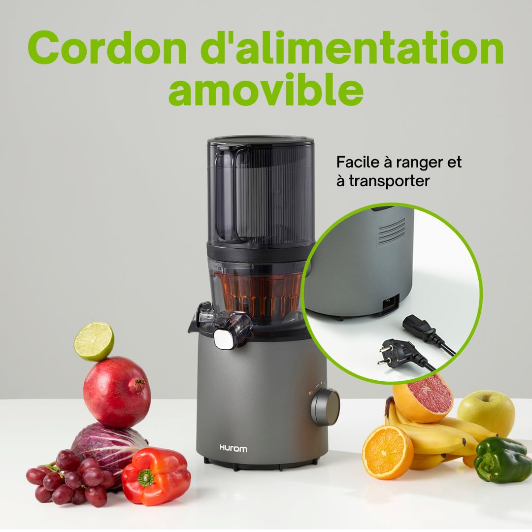 HUROM | Exprimidor de verduras y frutas | Slow Juicer | H201 | Prensado en frío | Motor silencioso | Fácil de limpiar | Esfera inteligente | Mega embudo 2L | Libre de BPA (titanio)