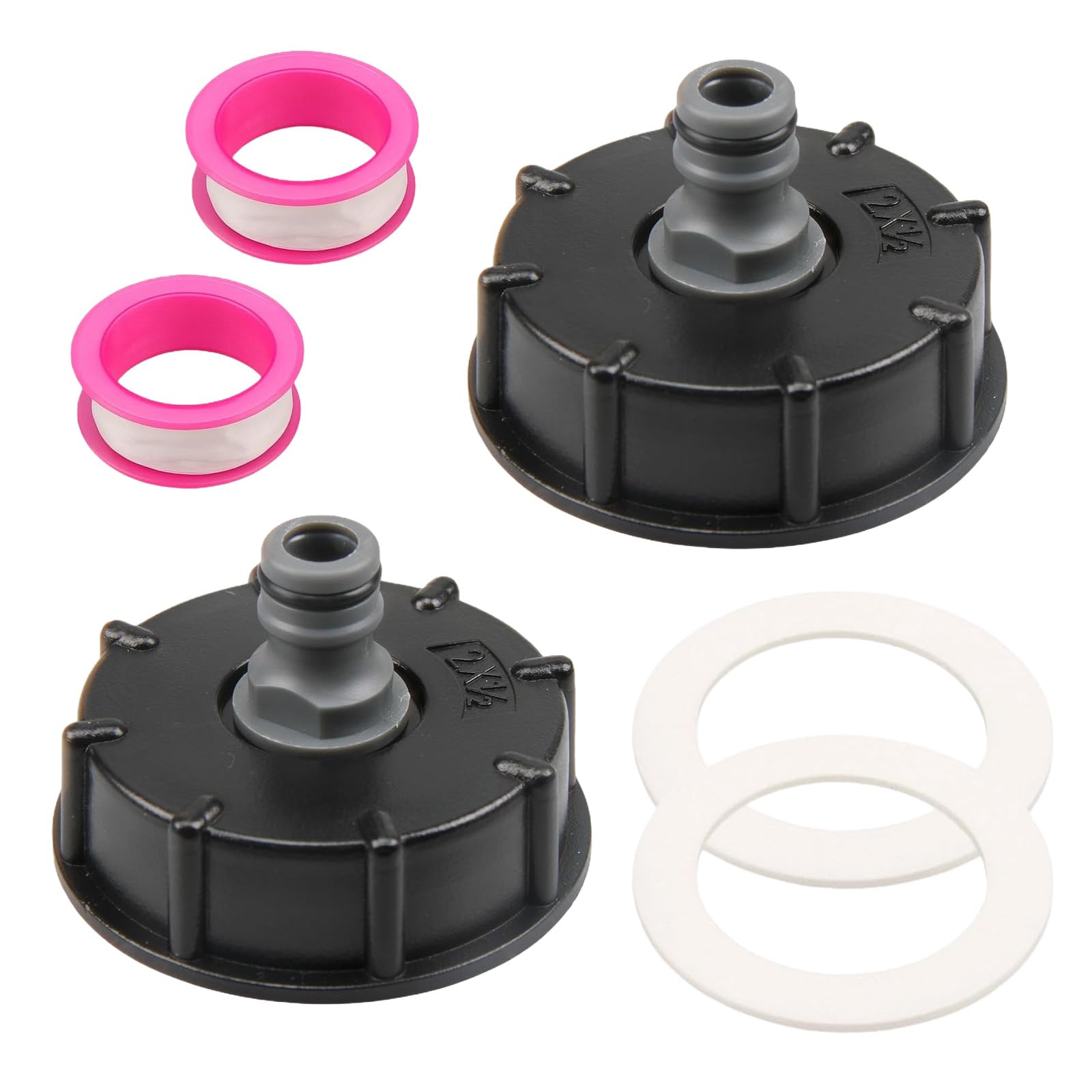 2PCS IBC Tank Adapter - IBC Tank Fittings - Coarse S60X6 to 1/2 Inch Threaded Hose Connector for Water Storage Tank - Durable Leak-Proof Plastic Adapter for Garden & Outdoor Use (Black)