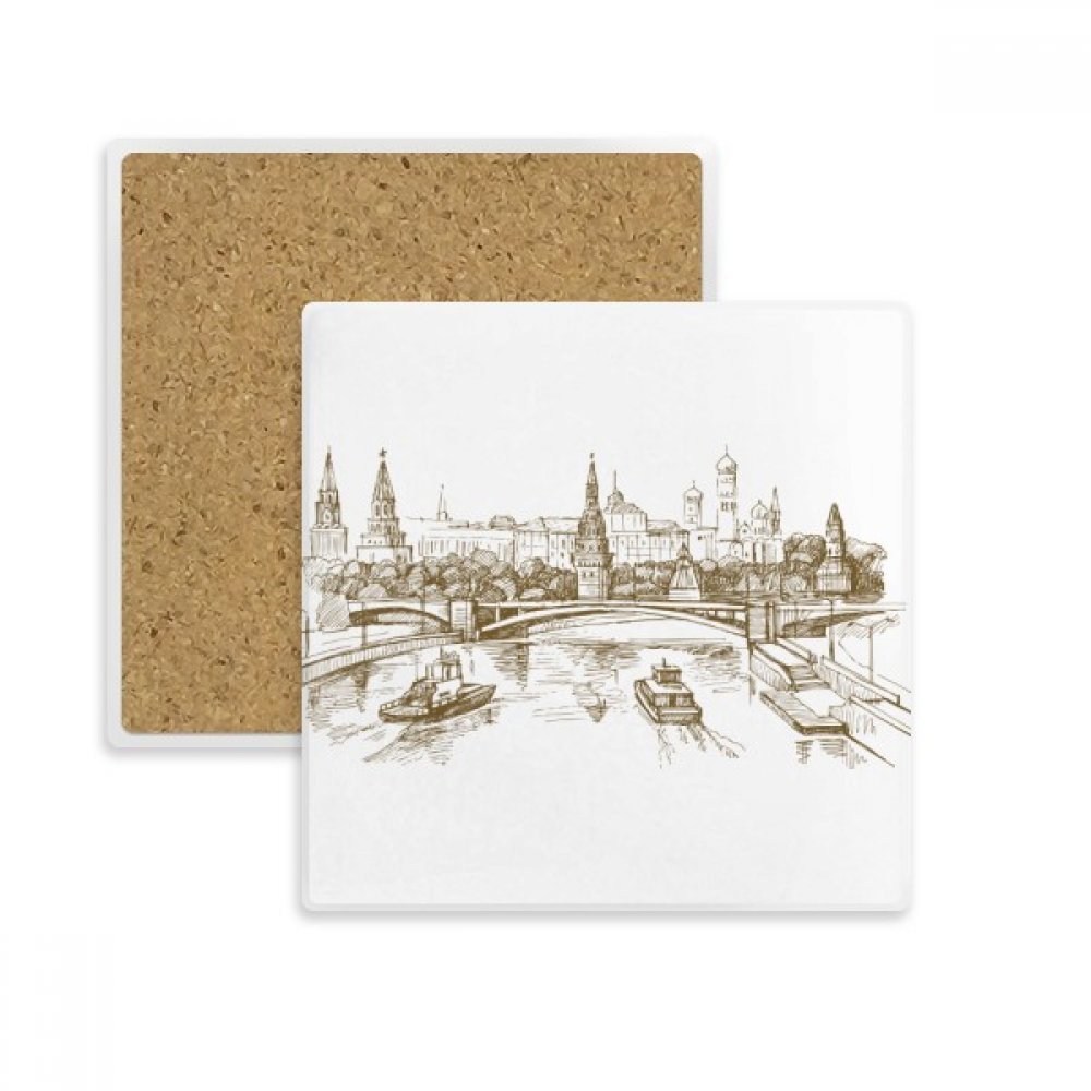 Coaster dessous de verre en pierre de croquis de pont de rivière pour tasse multicolore