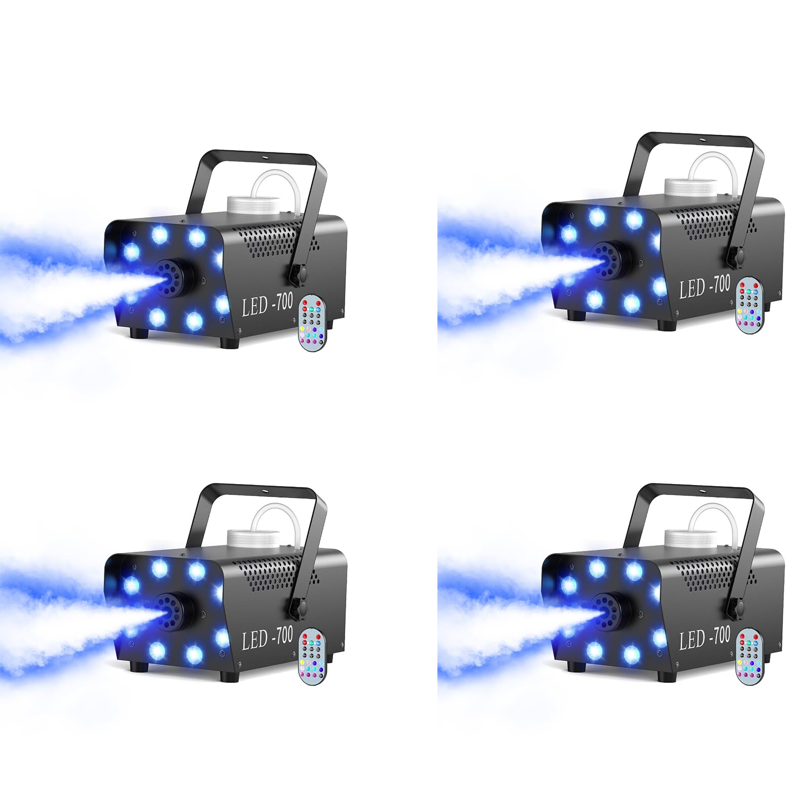 700W Smoke Machine, Fog Machine with 14 Colorful LED Lighting Effect, Wireless Remote Controlled Fogger Machine, Perfect for Wedding, Halloween, Party, Evemts, 4 PACK