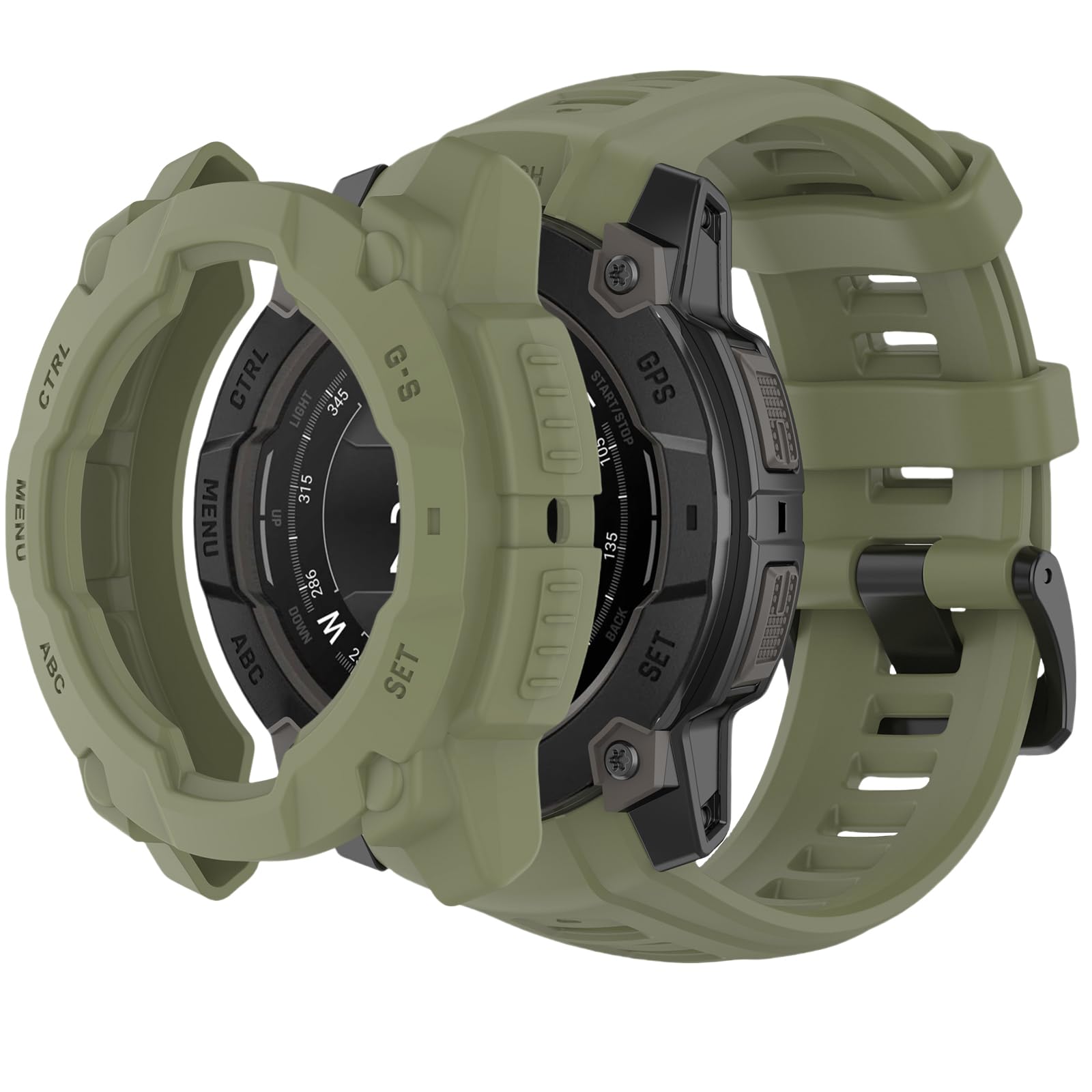 QHBAMD Silicone Watch Bands Compatible for Garmin Instinct 3 AMOLED 45mm/50mm with Protective PC Case - Sport Waterproof Breathable Adjustable Straps