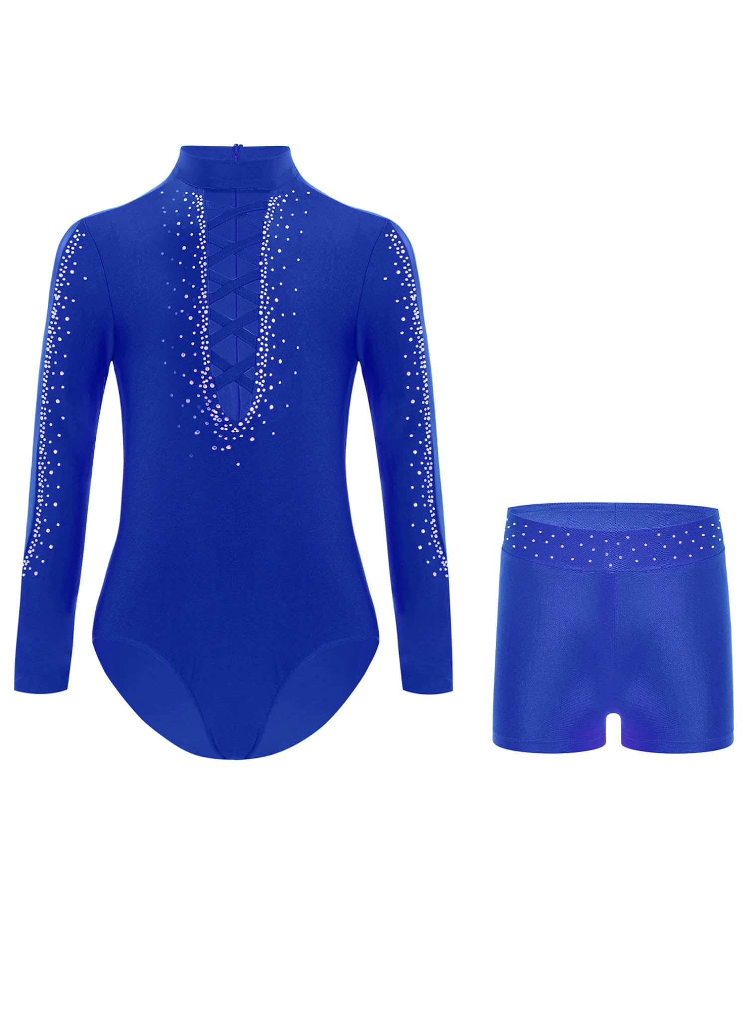 FEESHOW Jungen Turnanzug Langarm Glitzer Gymnastik Trikot Shorts Set Kinder Gymnastikanzug Mit Hose Acrobatic Turnen Tanzbekleidung