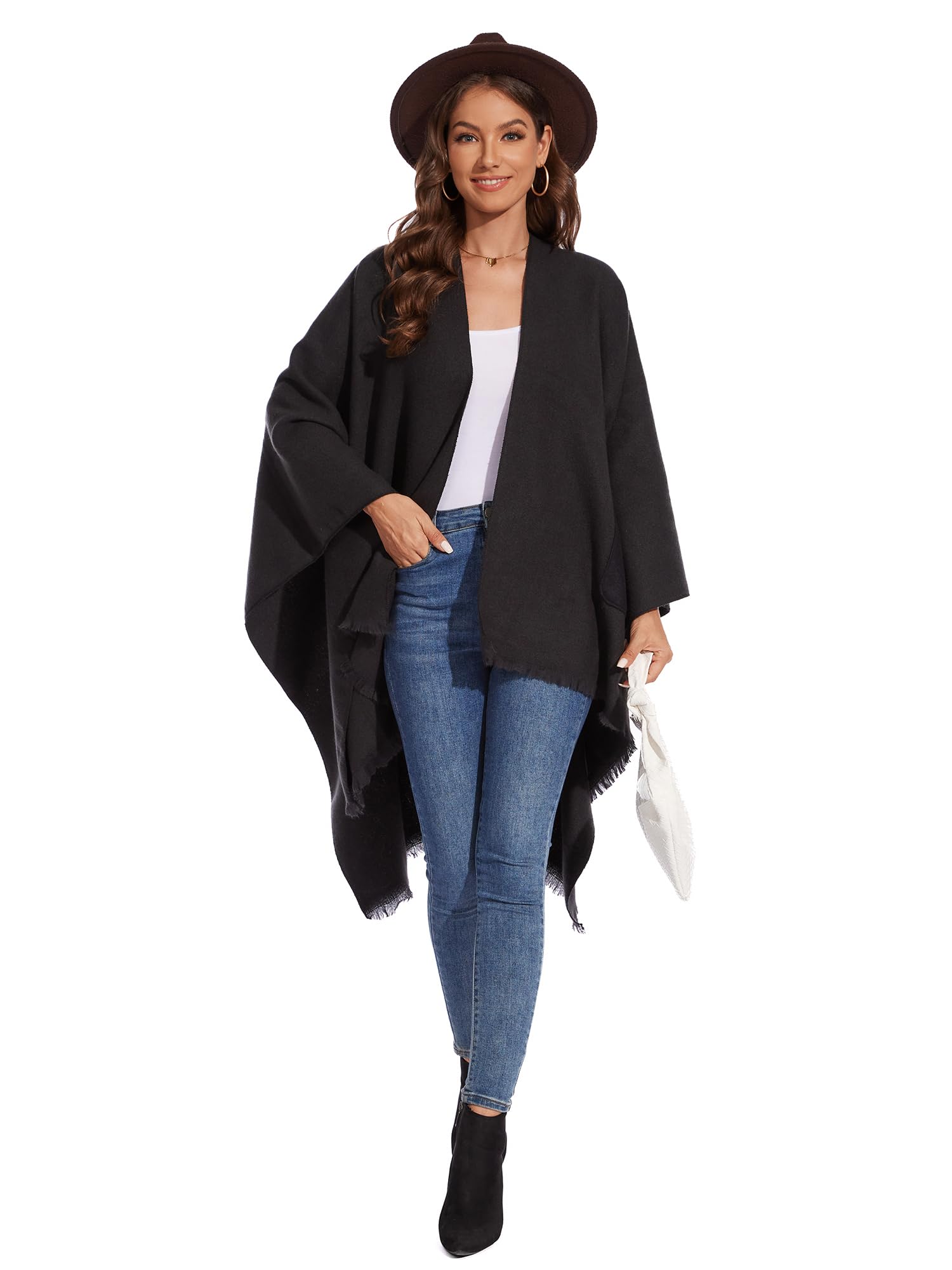 colornival Elegante Mantella da Donna con Fronte Aperto Poncho Morbido, Adatto per Primavera, Autunno e Inverno