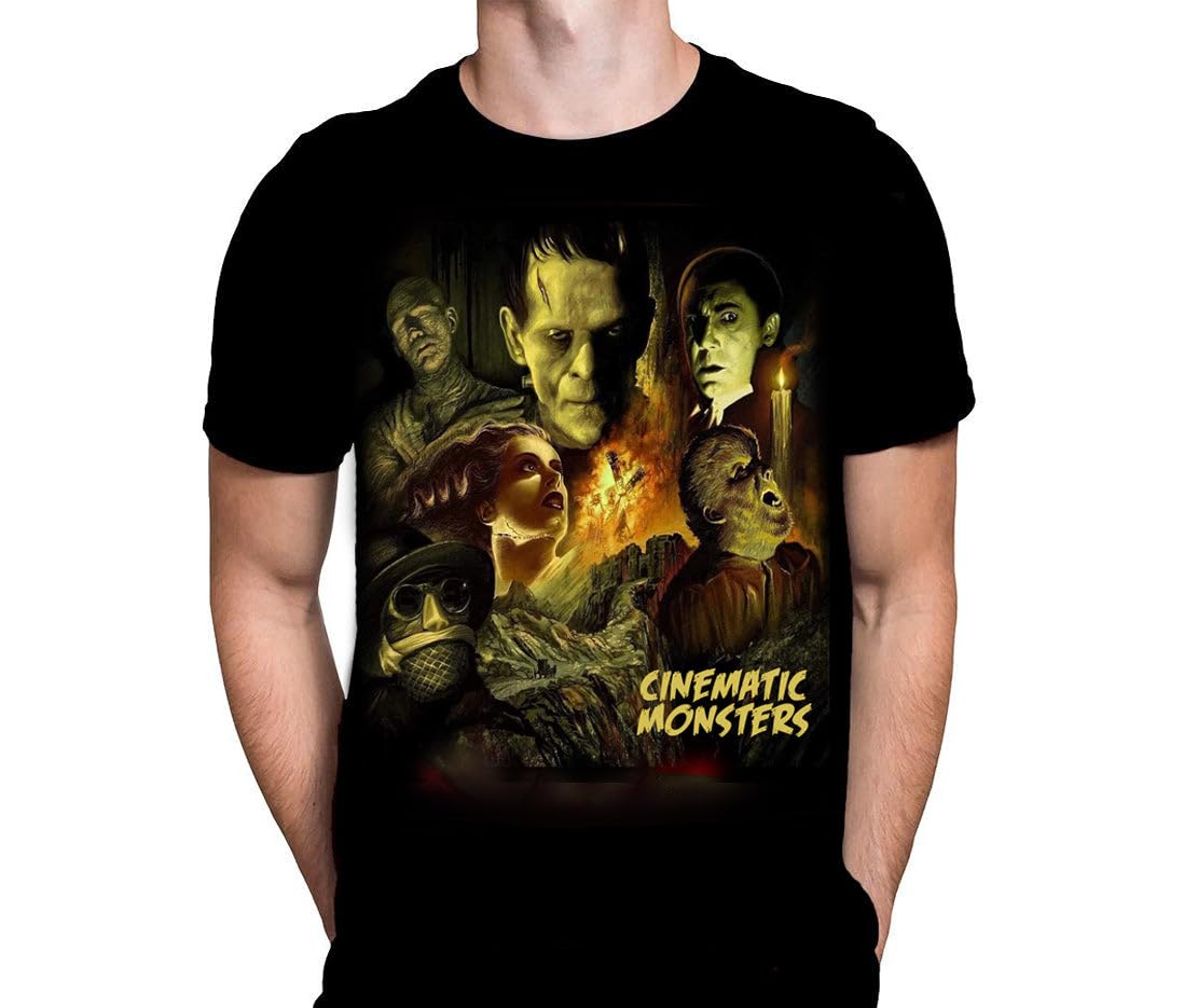 Wild Star Hearts Unisex Black Wsh - Cinematic Monsters - Universal Classic Monsters Dracula Frankenstein Fan Merchandise Men's T-Shirt Small