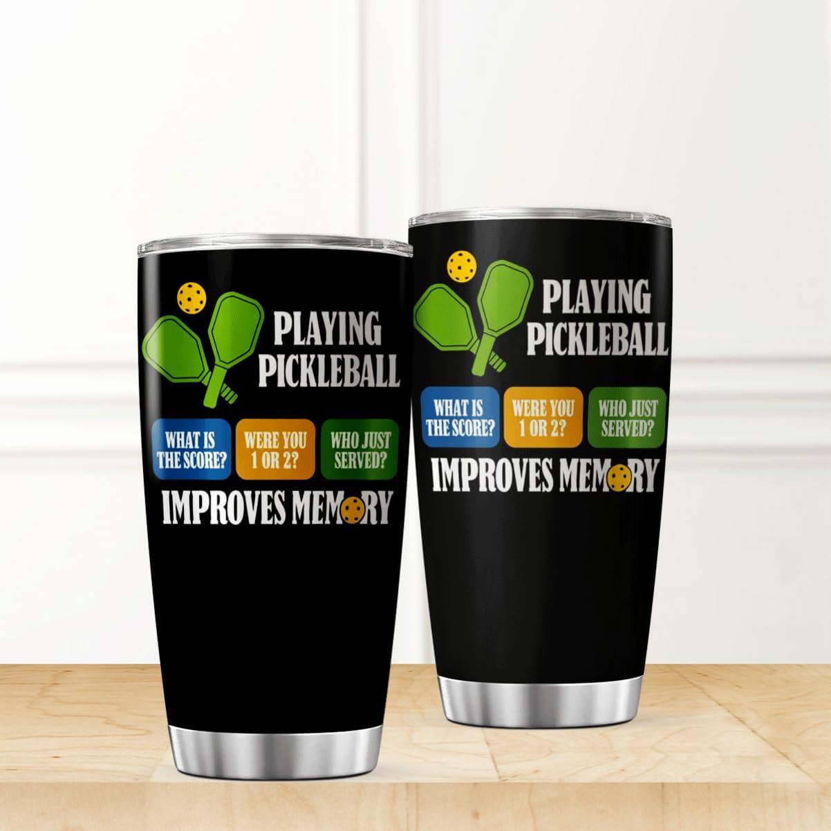 Playing Pickleball Improves Memory Design Stainless Steel 20 Oz Tumbler For Players And Sports Lovers Insulated Outdoor Mug Cool Iced Tea Hot Travel Coffee Heat Drink Bottle - Image 2