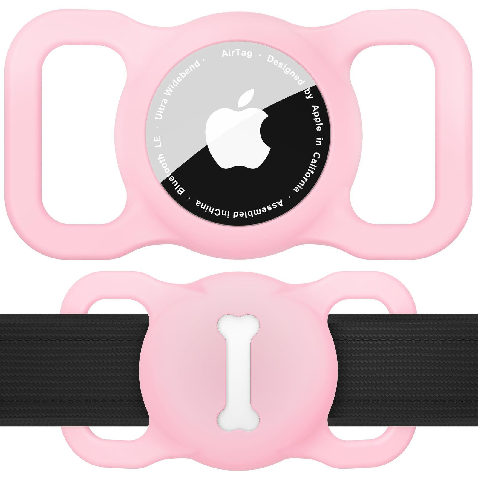 Tobfit AirTag Holder Case for Dog Collar, Pet Loop Cover for Apple Air Tag GPS Tracking Finder, Silicone Air Tags Protective Cover with Bone Pattern Hollow Out Pet Accessories - Pink-image-30