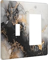 Vista 11 de Cubierta de Placa de Pared de 2 Pandillas de Mármol Abstracto, Placa Frontal de Interruptor de Luz Eléctrico Decorativa en Azul Marino y Oro
