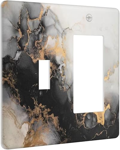 Miniatura 11 de Cubierta de Placa de Pared de 2 Pandillas de Mármol Abstracto, Placa Frontal de Interruptor de Luz Eléctrico Decorativa en Azul Marino y Oro