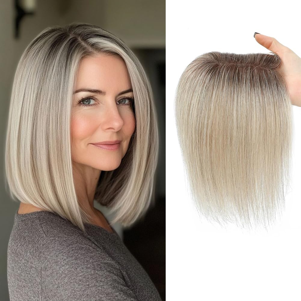 Hair Toppers for Women Real Human Hair Blonde Hair Toppers 10 Inch Real Hair Toppers for Women 360° Cover Middle Part Topper for Women with Thinning Hair Toppers Hair Pieces for Women