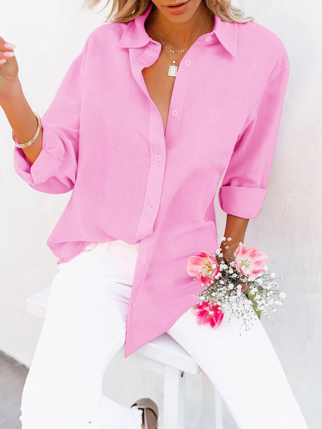 siliteelon Button Down Shirts for Women Dress Shirts Cotton Long Sleeve Collared Blouse Work Business Casual Tops - Image 2