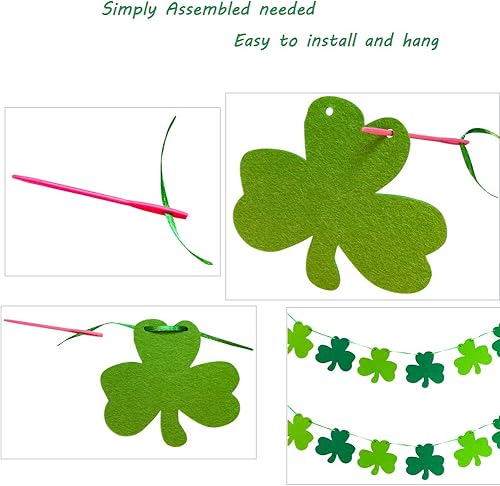 Miniatura 5 de Decoraciones del día de San Patricio, guirnalda de trébol de fieltro para el día de San Patricio, guirnalda de trébol de la suerte para decoración