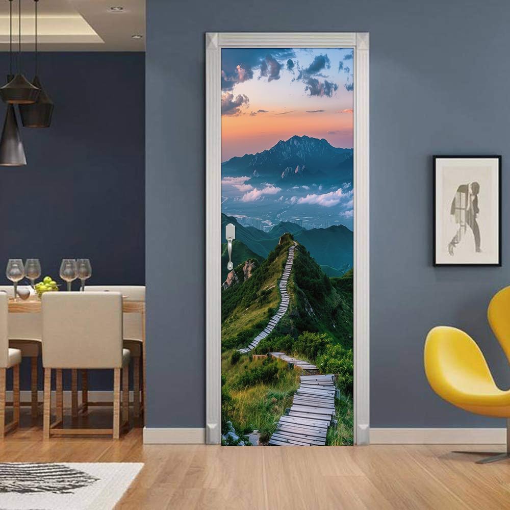 Sticker Porte Thème Naturel, Stickers Porte Trompe L'oeil Paysage Autocollant Poster Auto-Adhésif Art Décor Pour Chambre Salon Salle de Bain Papier Peint 95x215 cm 781n