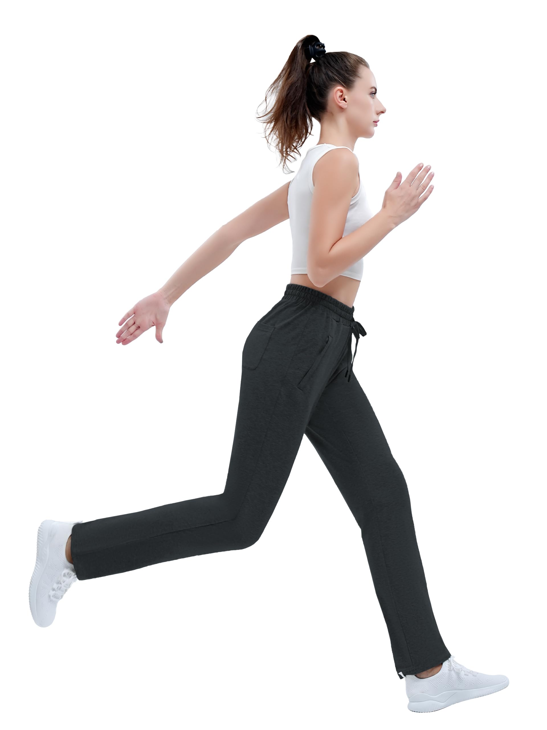 SEVEGO Pantalon de survêtement haut en coton pour femme - 76,2 cm/81,3 cm/86,4 cm/91,4 cm - Bas ouvert décontracté - Poche zippée