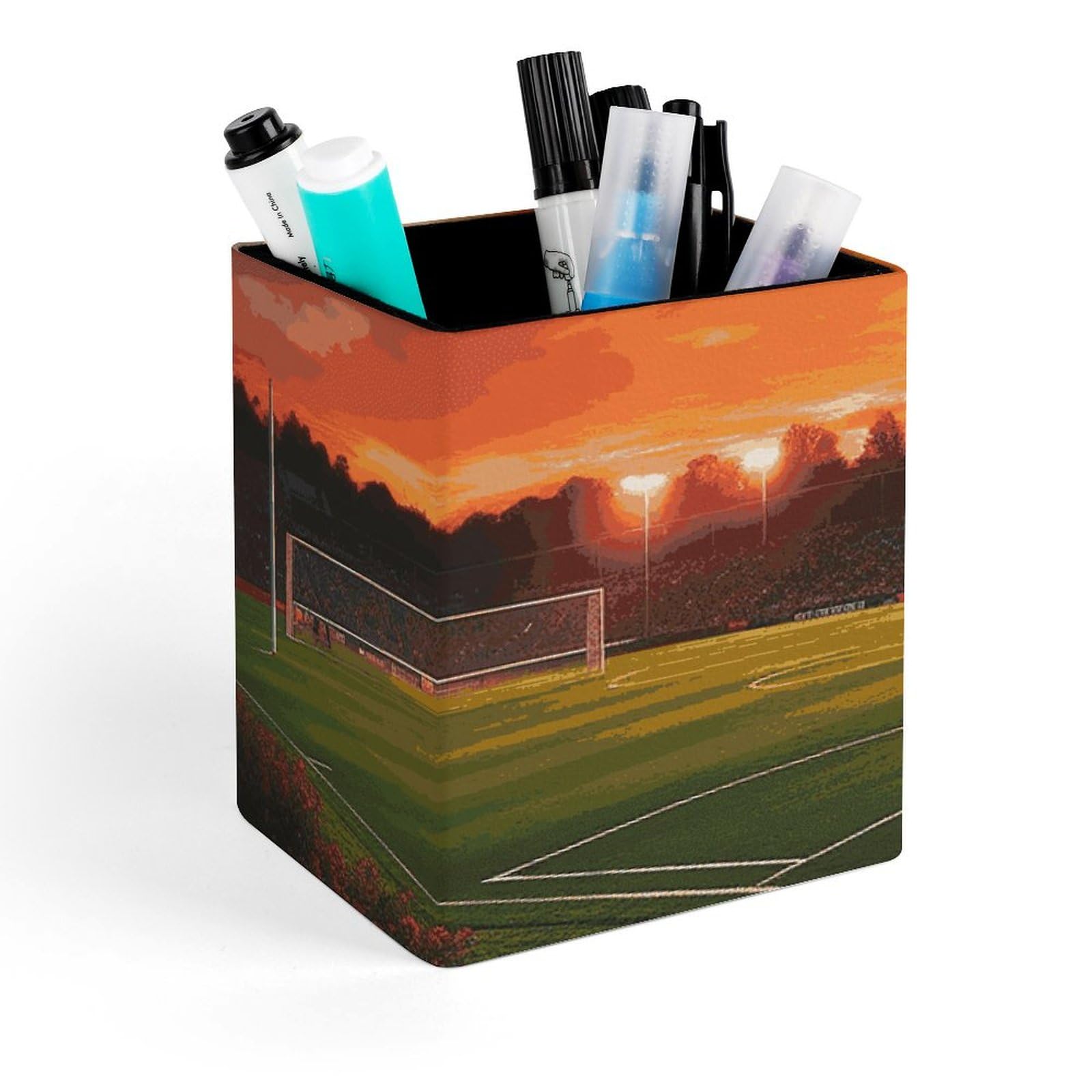 Porte-stylo carré en cuir football, le cadeau idéal pour décorer le bureau d'un fan