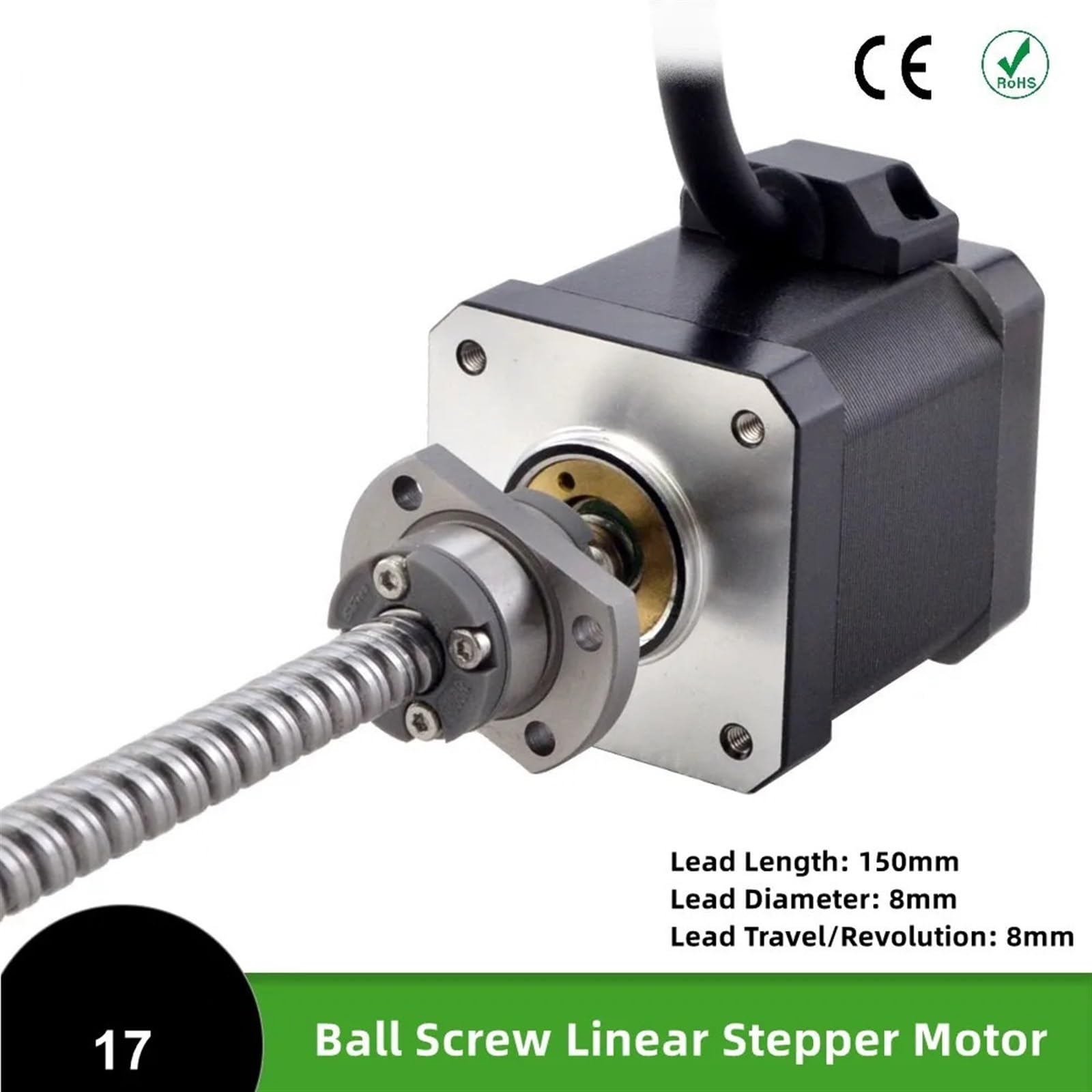 17 External Ball Screw Linear Stepper Motor 0.5Nm 48mm Body Length 4-Lead 8mm Diameter Lead Length 150mm 1pcs