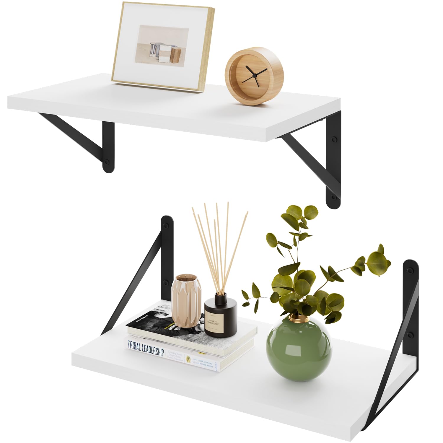 IBUYKE Deep Floating Shelves for Wall,8 Inch Deep Floating Shelves Set of 2,16W x 8D Wood Wall Shelf,Wide Floating Bookshelf for Living Room, Kitchen, Office TFS002W-2