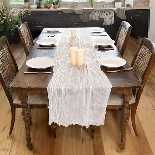 Miniatura 4 de Camino de mesa de gasa blanca – Camino de gasa 100% algodón ecológico, 10 pies para decoración de bodas y comedor