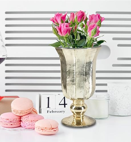 Miniatura 2 de Serene Spaces Living Jarrón dorado antiguo para flores, urna dorada de 8 12 pulgadas para centros de mesa, bodas, eventos