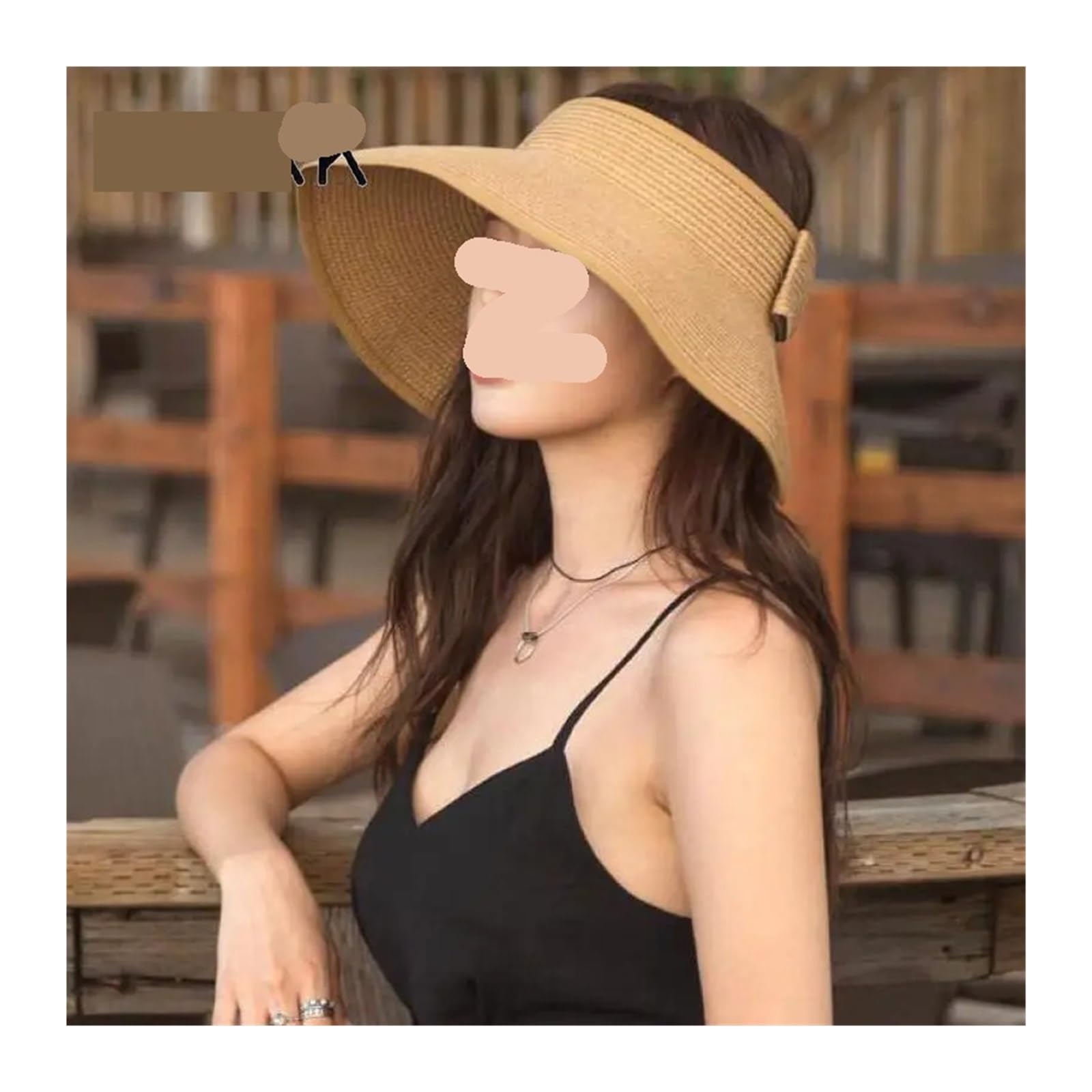 Visiera di Paglia Pieghevole da Donna - Cappello Sole a Tesa Larga for Abbigliamento Spiaggia e all'aperto