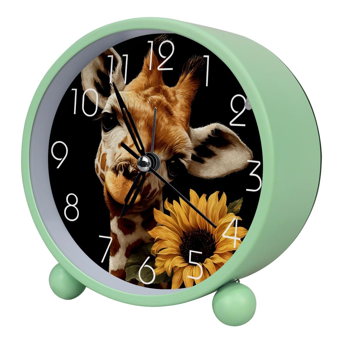 Luoweisi Analog Alarm Clock Giraffe Sunflower, Silent Non-Ticking with Night Light, Battery Operated, Round Desk Alarm Clock for Office, Bedroom, Elderly, Adults, Children, Student Gifts