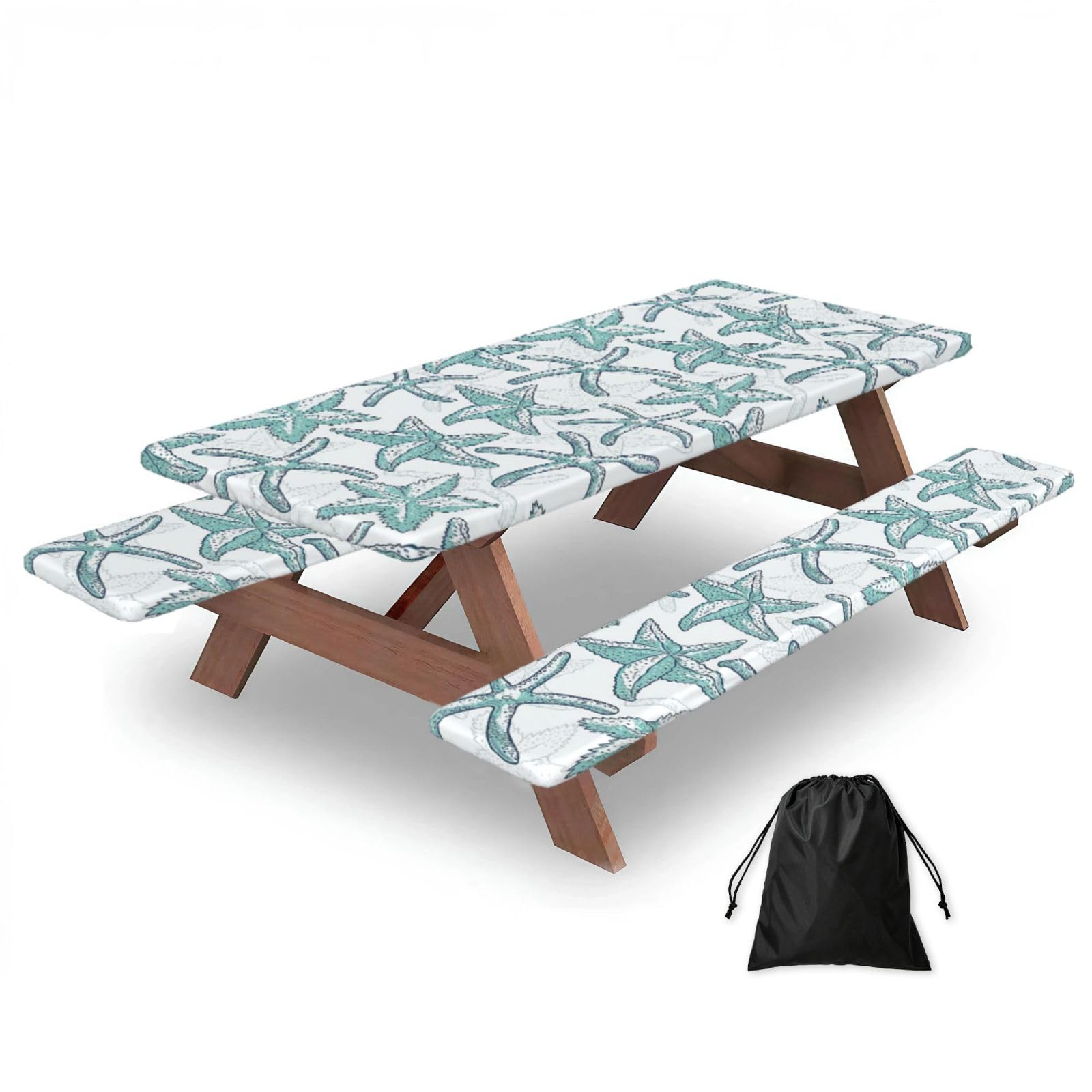 Yqxwjl Black Starfish Print Camping Essentials Waterproof Camping Table And Bench Cover With Drawstring Bag 183 Cm