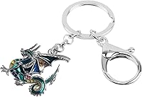 Vista 2 de BONSNY Llaveros de metal esmaltado novedoso de dragón de fantasía de dinosaurio para mujer, regalo de coche, monedero, anillos, encantos, símbolo