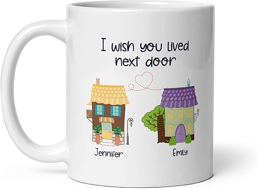 Miniatura 9 de Taza de viaje con nombres personalizados de larga distancia con texto en inglés "I Wish You Lived Next Door, Next to me, Besties Friends"