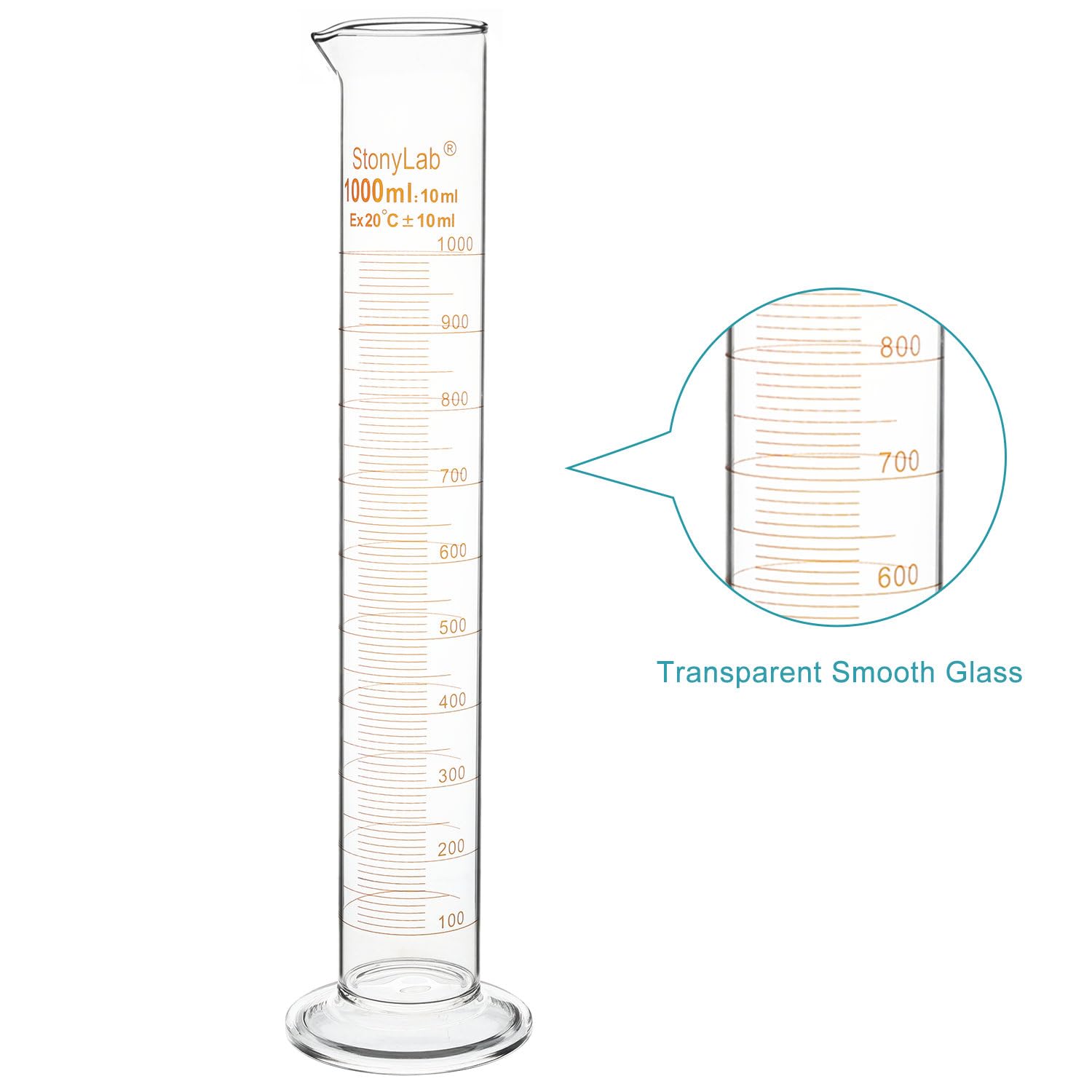 Graduated Cylinder Vetro Borosilicato 1000 ml, Cilindro Graduato Vetro Pesante