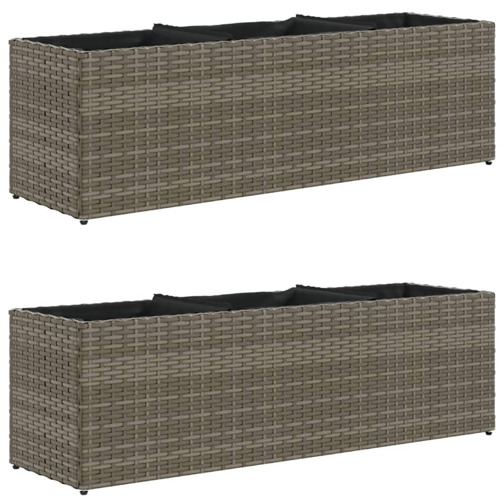 vidaXL Pflanzkübel mit 3 Töpfen 2 STK. Grau 105x30x32 cm Poly Rattan, Pflanzgefäß, Tomaten Pflanzkübel, Kräuterbeet, Blumenkasten, Pflanzkasten