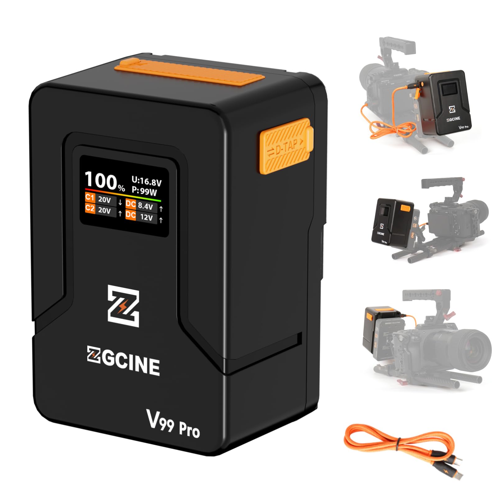 ZGCINE ZG-V99Pro V-Mount Batteria 14.8V 99.9Wh 6400mAh PD USB-C 100W Ricarica Rapida con D-Tap BP porte USB per fotocamere, videocamere, luci LED, monitor, arancione