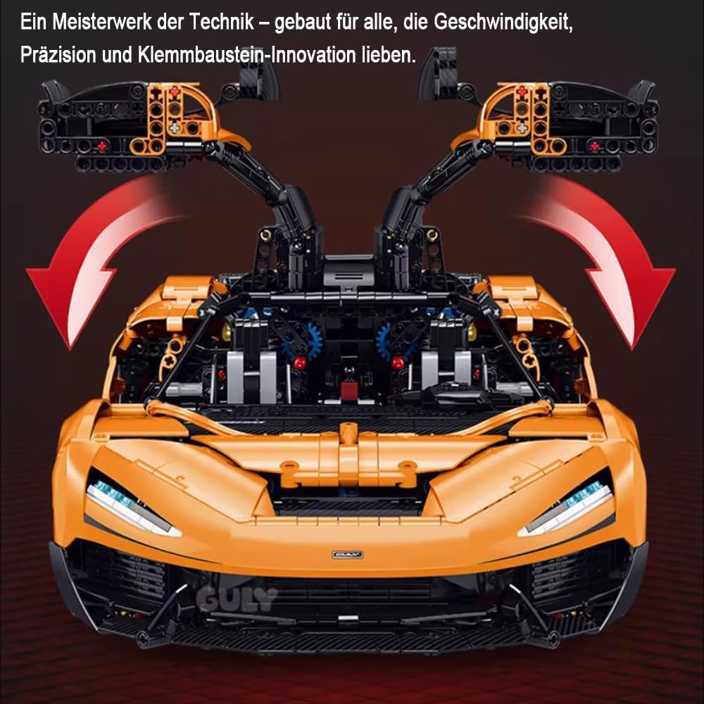 DOYAY Technik Auto für Mclaren W1 Orange Sportwagen, Technik Rennwagen Modell Bausatz, 3400+ Teile MOC Auto Modell, für Mclaren W1 Orange Rennauto (Originalverpackung)