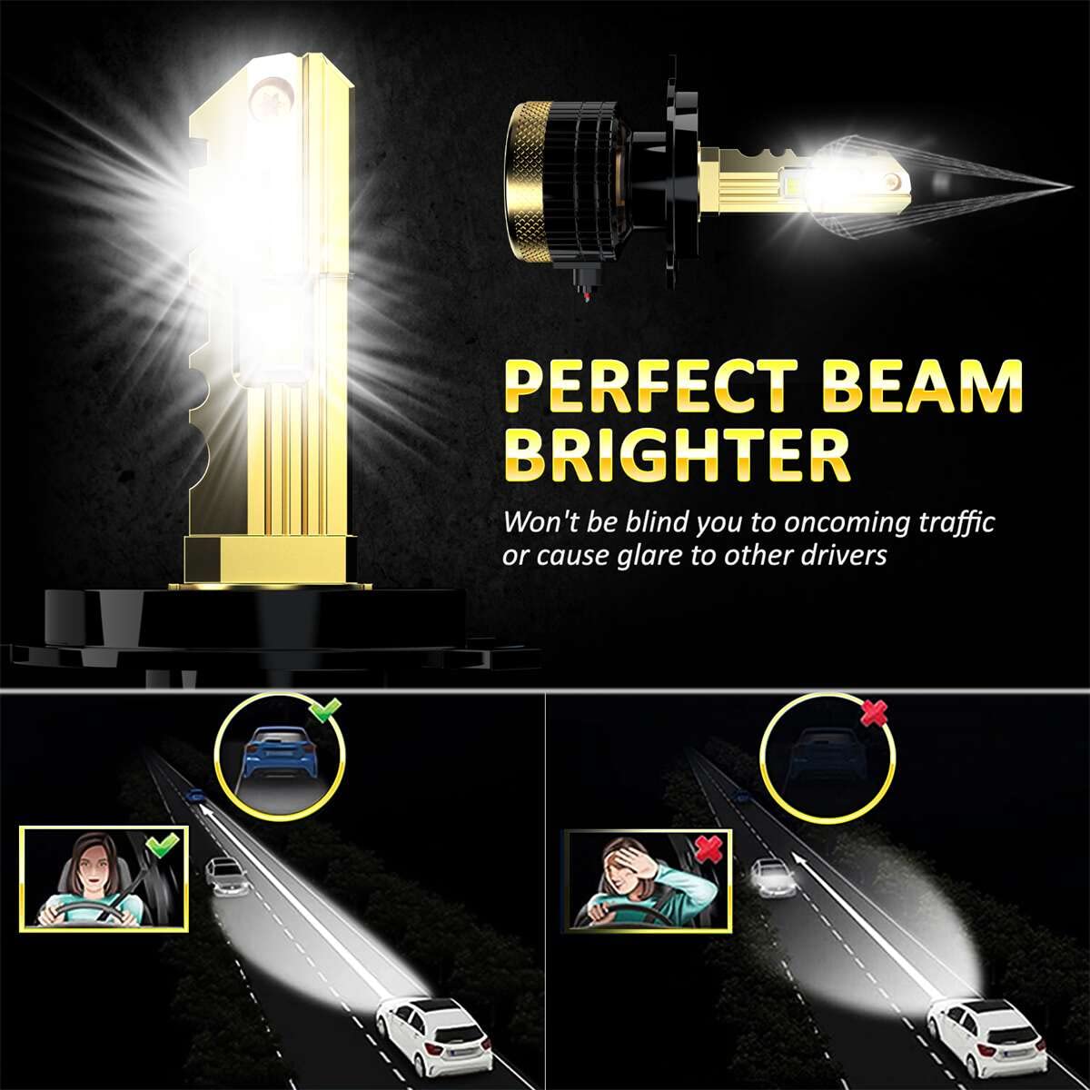 Kit Full Led Golden Key, 12V 120W 12000 Lumen 6500K, IP68 4 Volte Più Luminoso, 100% Canbus (H4)
