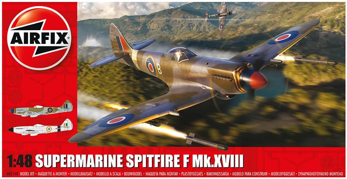 Juego de modelos - A05140 Supermarine Spitfire F Mk.XVIII Kit de construcción de modelos - Kits de aviones modelo de plástico para adultos y niños mayores de 8 años, el juego incluye bebederos y calcomanías - Modelo a escala 1:48