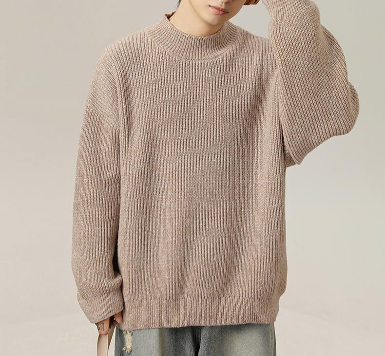 LAPRBY Mens Crewneck Y2k Vintage Sweater Casual Long Sleeve Knitted Pullover Tops Sweaters Winter Fall Outfit (Khaki,Large)2