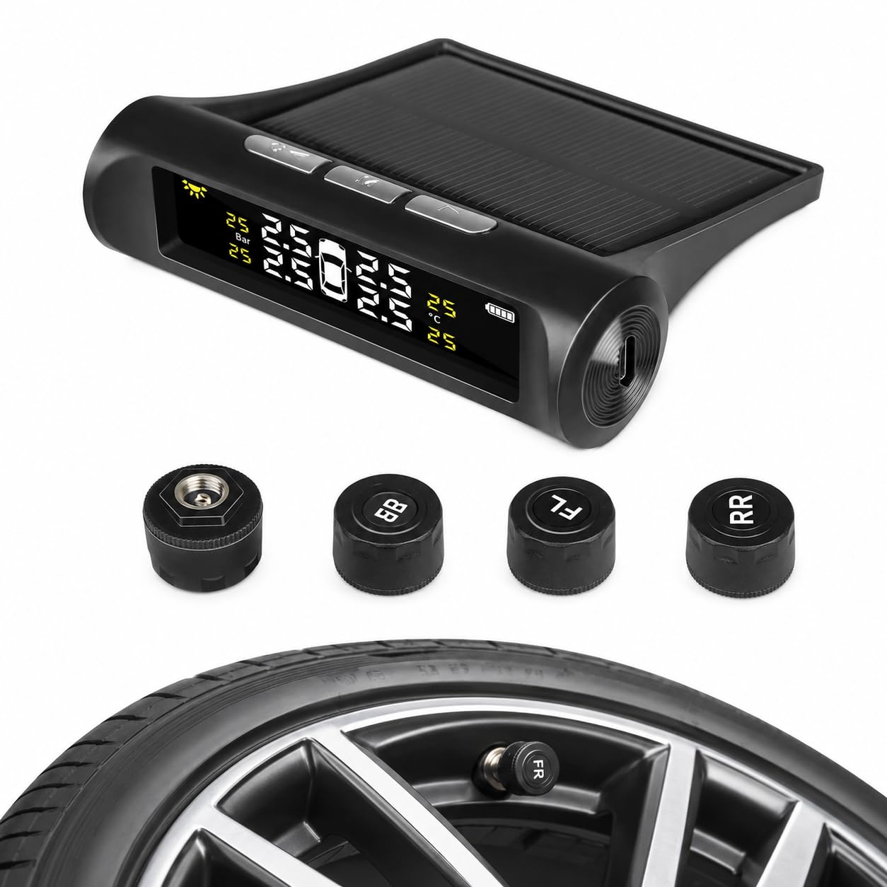 Solar TPMS for Cars with 4 Wireless External Sensors LCD Display | Reusable & Lightweight, Travel & Hiking, Cycling & Bike Riding, Full Sleeves, Outdoor Rain Wear-image-45