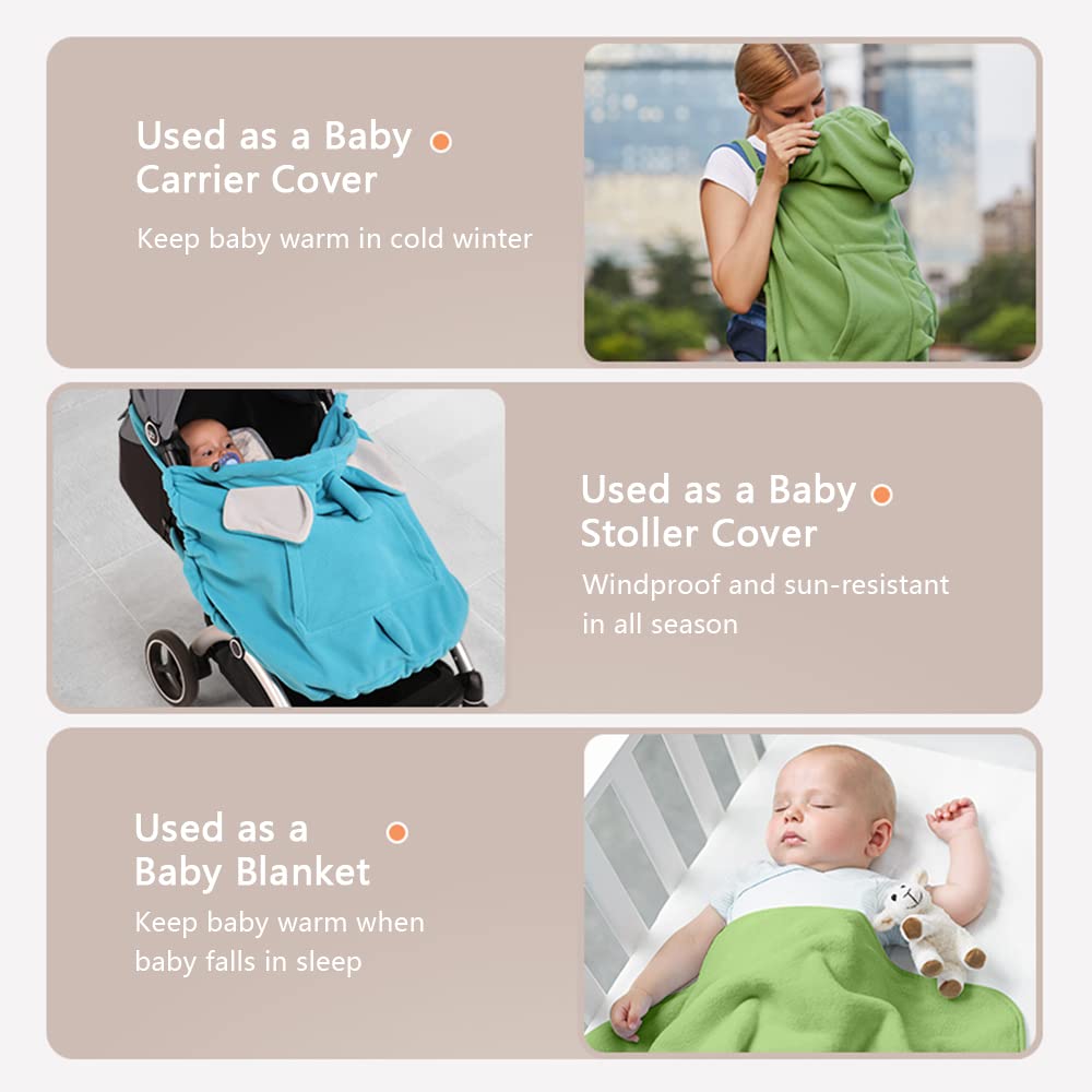 Housse de porte-bébé Coupe-vent Cape Extensible avec Poche pour Poussette Kaki D'hiver