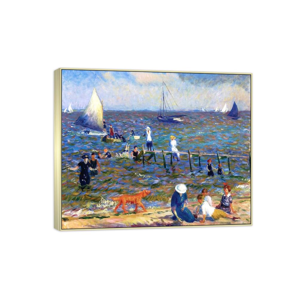 SDYSKKUG William Glackens Canvas Wall Art Prints for Living Room. Little Pier 48x40cm Silver Frame