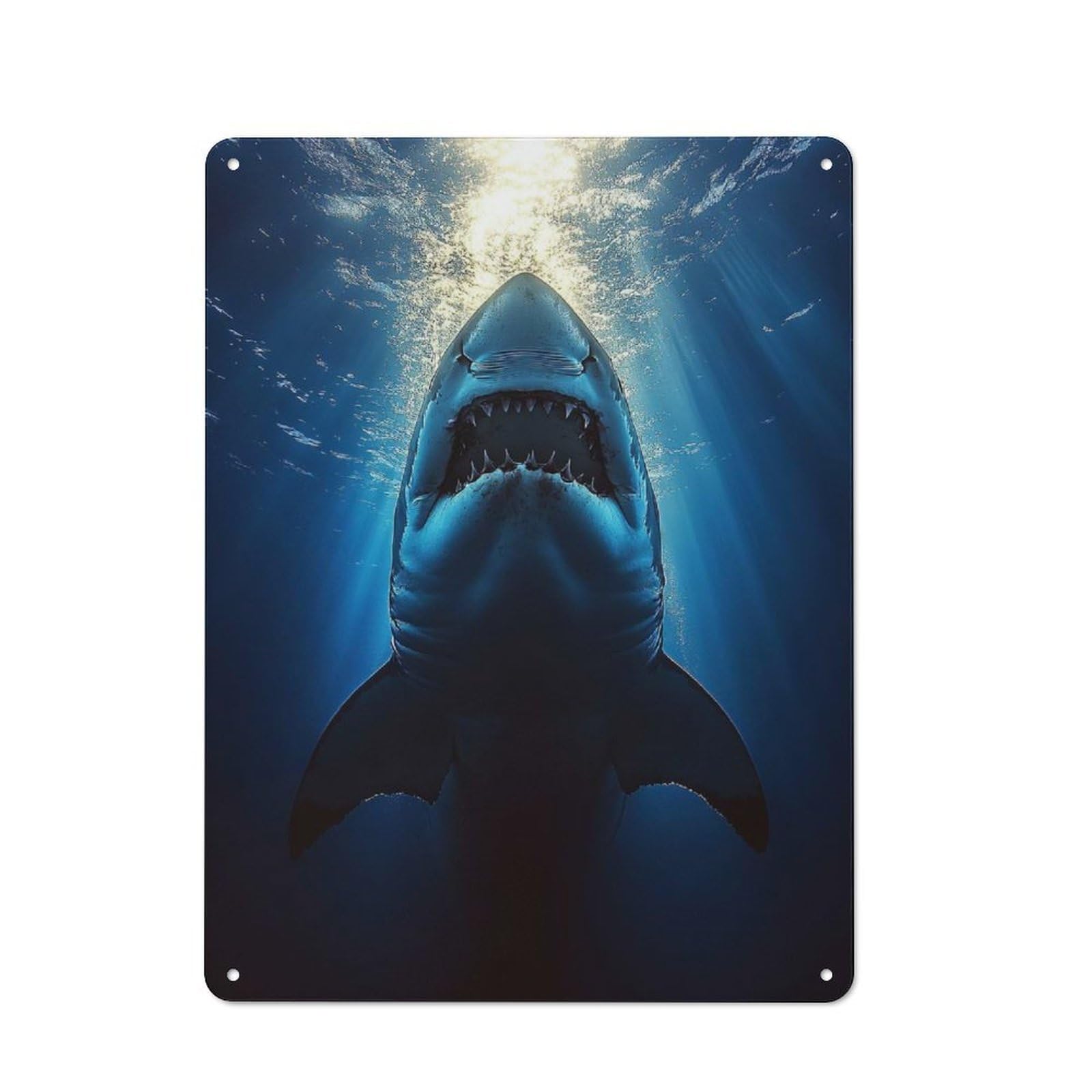 Nostalgic Decorative Tin Plaque 40x30cm Featuring Great White Shark Underwater Portrait, Classic Pub Decor for Cafe, Pub, Workshop Or Home Bar