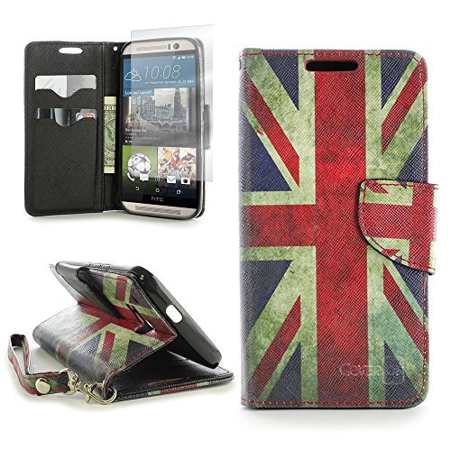 HTC One M9 Case, Flip Stand Wallet [CoverON Carryall Pouch] Tough Textured Design [Credit Card ID Slots, Cash Holder, and Wristlet Strap] Phone Cover Case for HTC One M9 - British UK Flag