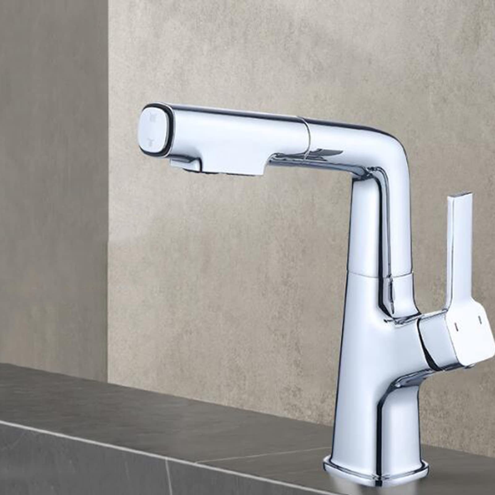 VDOQTLJT Basin Faucet with Pull Out Spray Brass Hot and Cold Multifunction Telescopic Bathroom Sink Faucets-Grey(Cromo)
