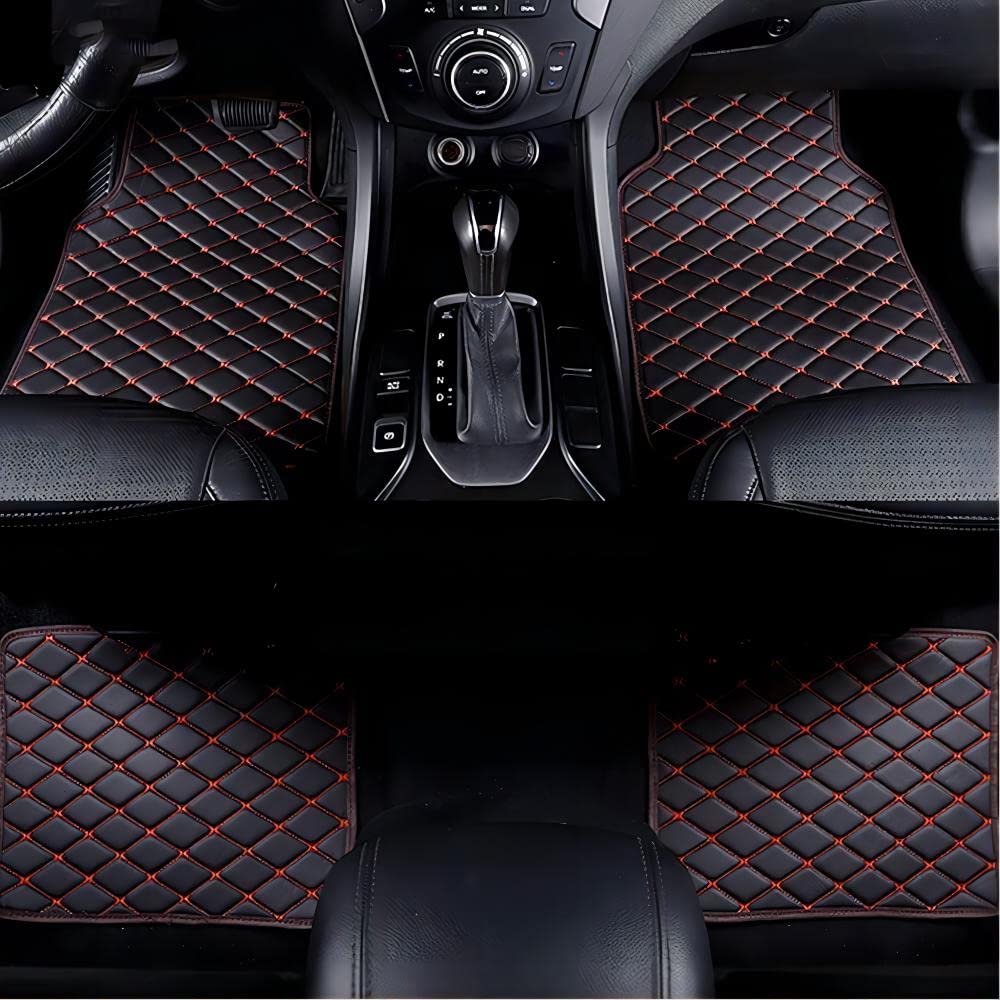 HHFCL Car Leather Floor Liner Mats for Lexus UX 250h Hybrid 2019-2024 (RHD), All-Weather Waterproof Anti-Slip Automotive Accessories,Black-red