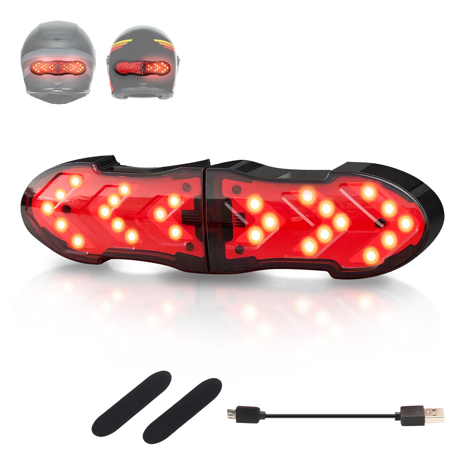 Moman Luce per Casco da Moto, Luce di Segnalazione a LED per Bicicletta Casco con Indicatori di Direzione Luce Rossa di Avvertimento per Guida Notturna con Cavo di Ricarica Impermeabile IPX4