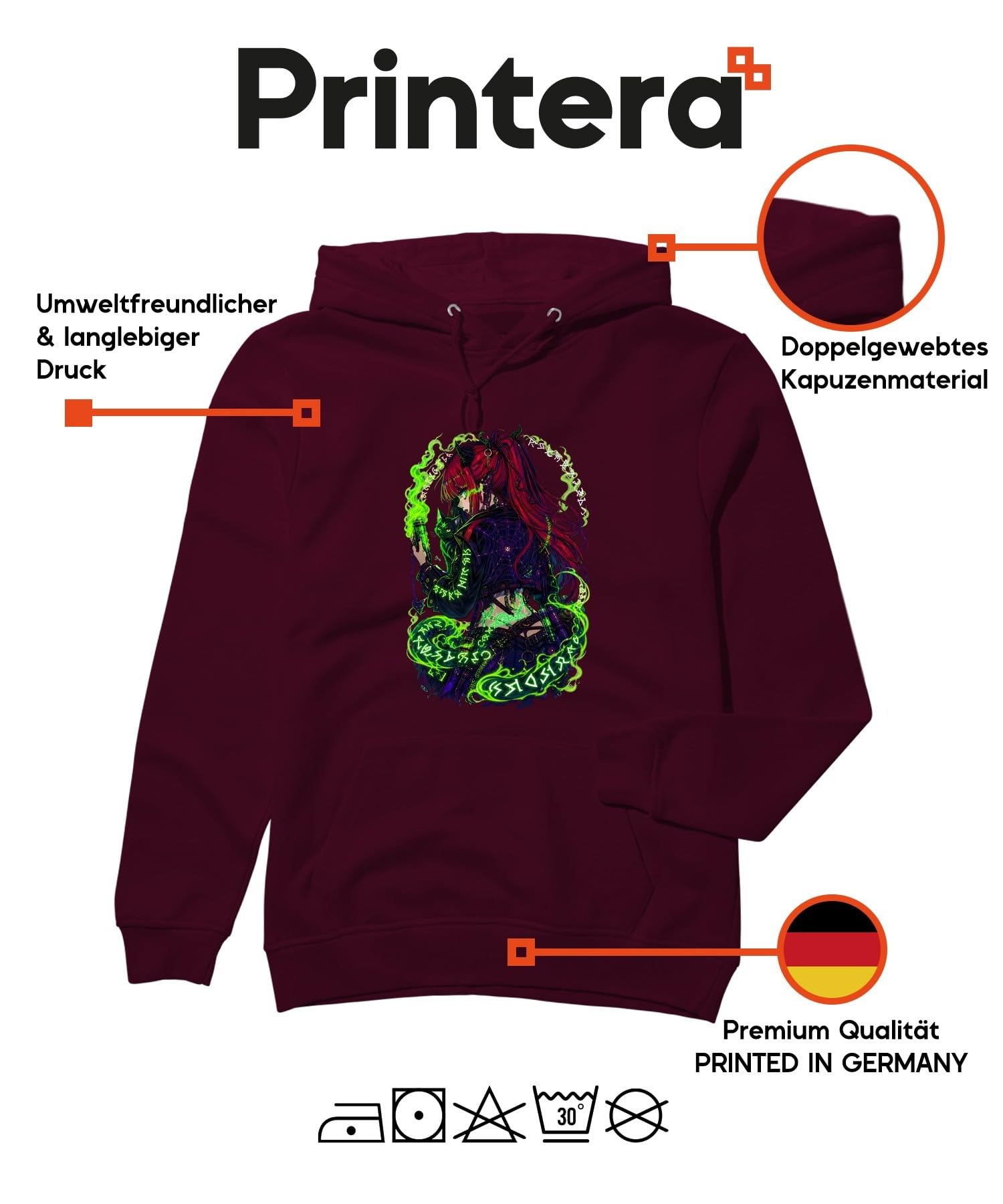 Anime dziewczęca demonin czarownica Japonia Y2K bluza z kapturem | Manga Otaku Succubus Witchcraft Pajęczyna Świecąca Cyberpunk Fantasy Okult Dark Art Alternative Cosplay