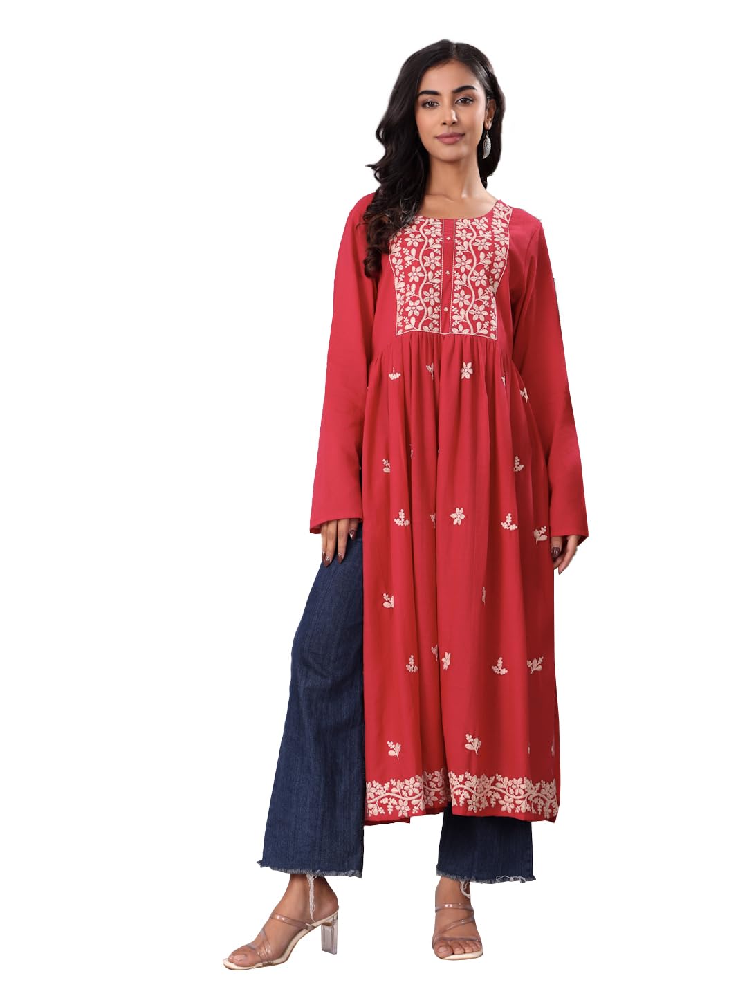Varanga Women Thread Embroidered High Slit Kurta  Modern And Stylish Design With Intricate Detailing, Perfect For Effortless Everyday Comfort And Versatile Styling Options