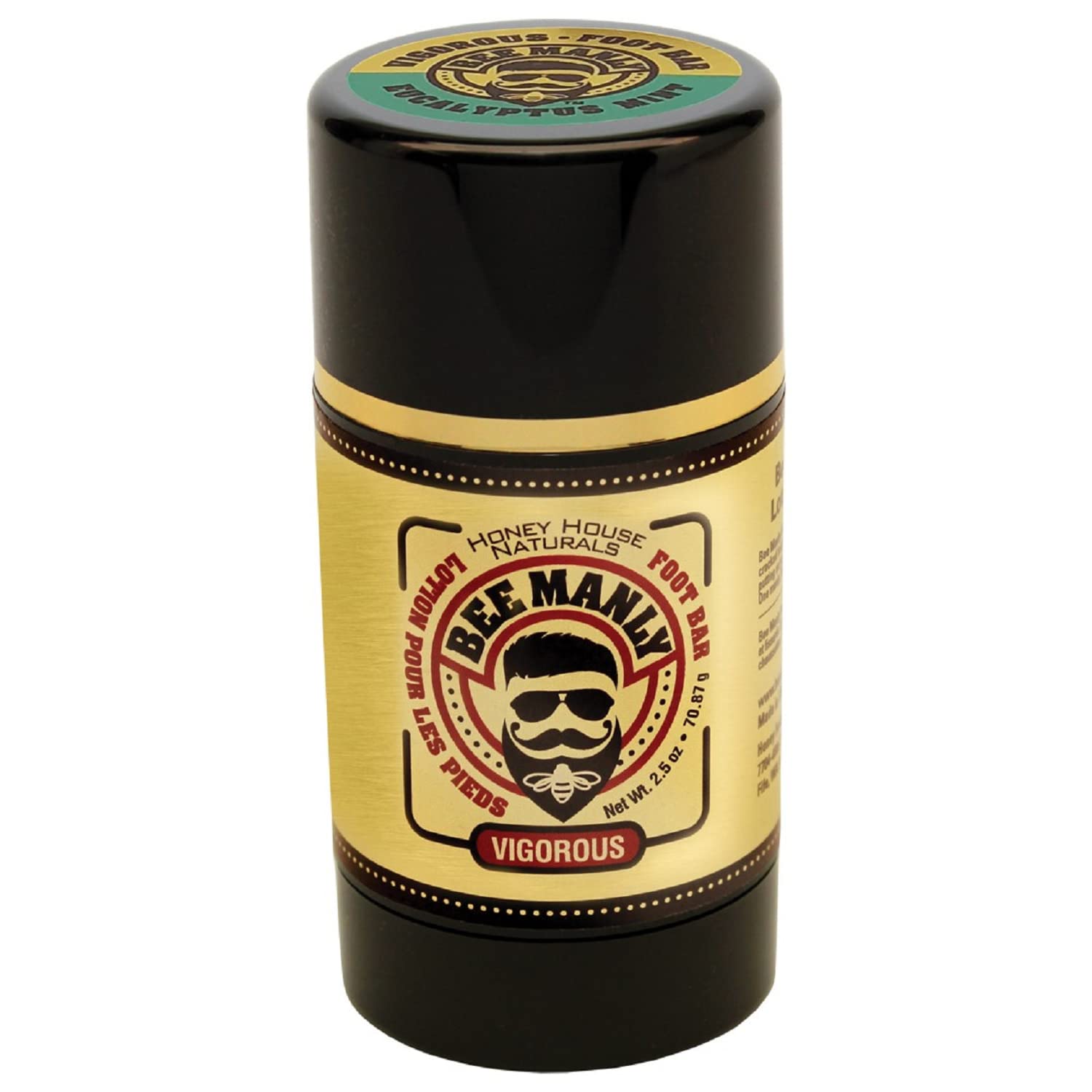 Honey House Naturals Bee Manly Foot Bar – 2.5 Ounce Twist Up Tube – All Natural Ultra Moisturizing, Odor Eliminating Foot Bar – Made in USA (Vigorous)