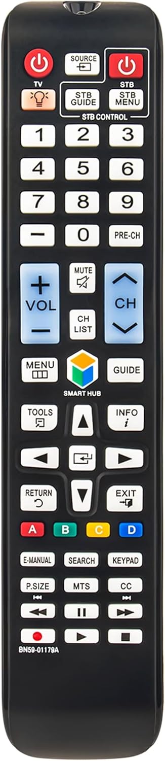 Przód view of the VINABTY BN59-01179A remote control with all buttons visible.