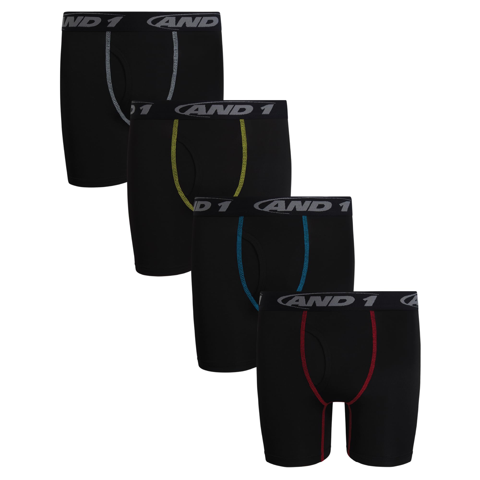 AND1 Boys Boxer Briefs - 4 Pack Performance Boys Underwear Boxer Briefs with Functional Fly Pouch 5 Inseam